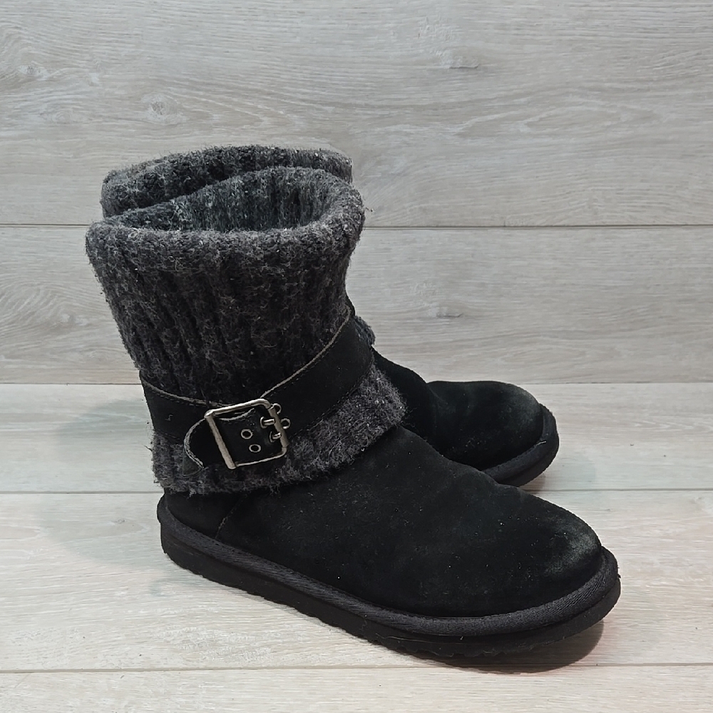 Ugg Australia Women's Black Suede Ankle Boots with Knit Cuff Shoes Sz 7